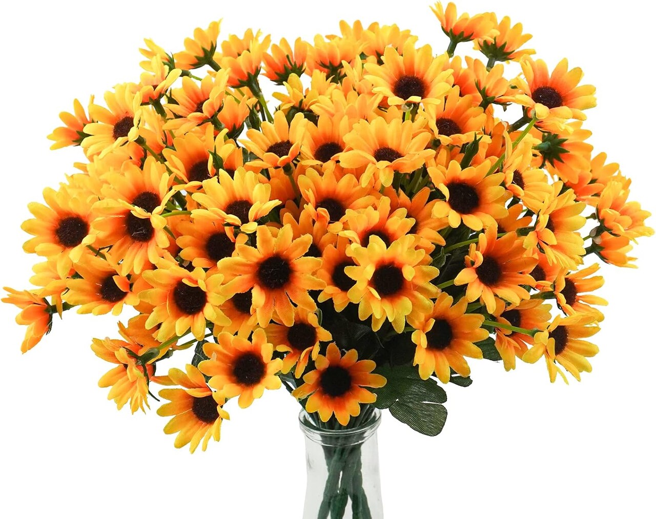 Summer 6 Bundles Artificial Sunflowers & Daisy Mums – UV Resistant, No Fade Fall Flowers with 24 Stems for Indoor & Outdoor Home, Garden, Wedding, and DIY Décor (Yellow)